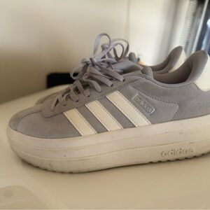 Adidas Gray Platform Sneakers Womens Size 6.5 Suede 3-Stripe Casual Shoes